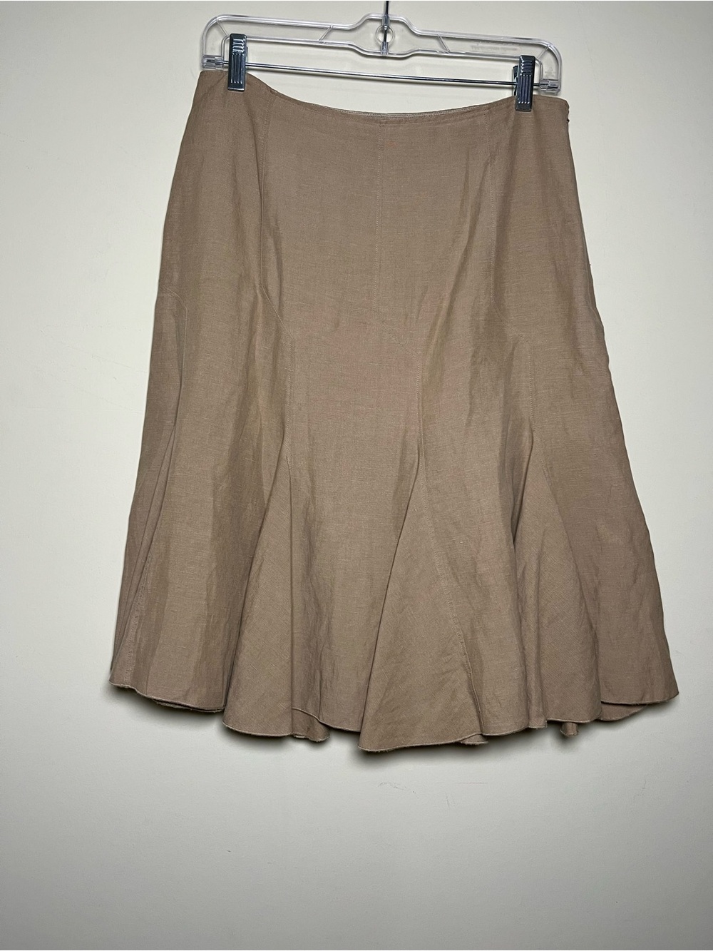 Vintage Y2K Claudia Strater Silk Linen Ruffle Tan Midi Skirt Size 38 Women’s 6